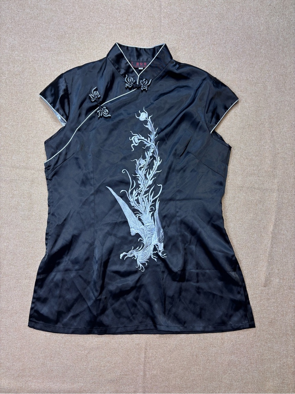 Chinese Traditional Women Blouse Top Shirt Black Satin Phoenix Embroidered